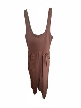Aeri Brown Sleeveless Midi Dress with Waist Ties